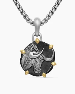 Taurus Amulet Sterling Silver with 18K Yellow Gold, 23mm