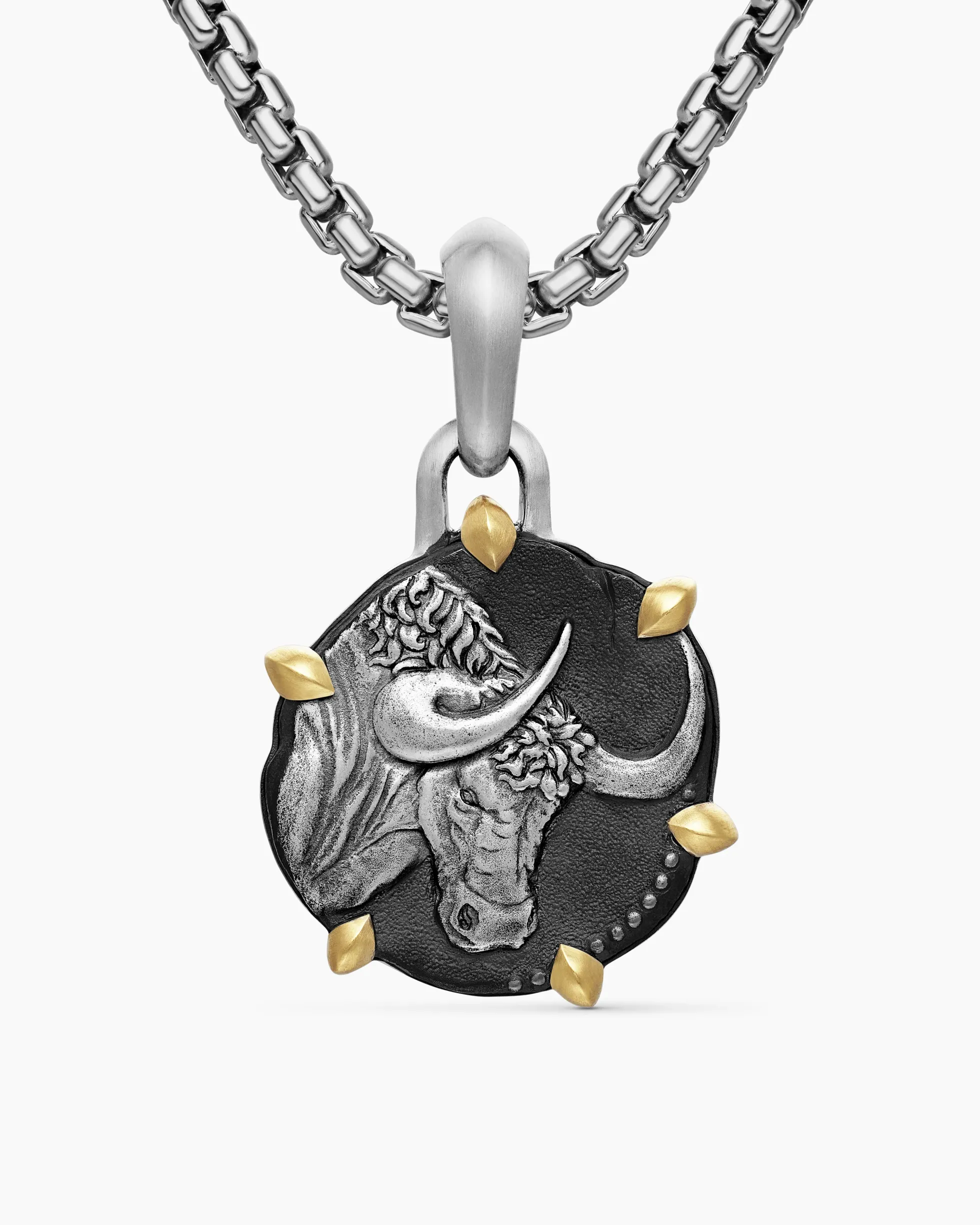 Taurus Amulet Sterling Silver with 18K Yellow Gold, 23mm