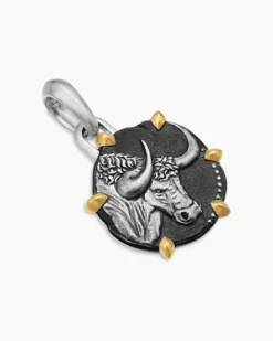 Taurus Amulet Sterling Silver with 18K Yellow Gold, 23mm