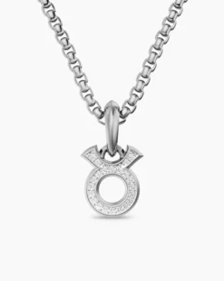 Taurus Amulet Sterling Silver with Diamonds, 14.5mm