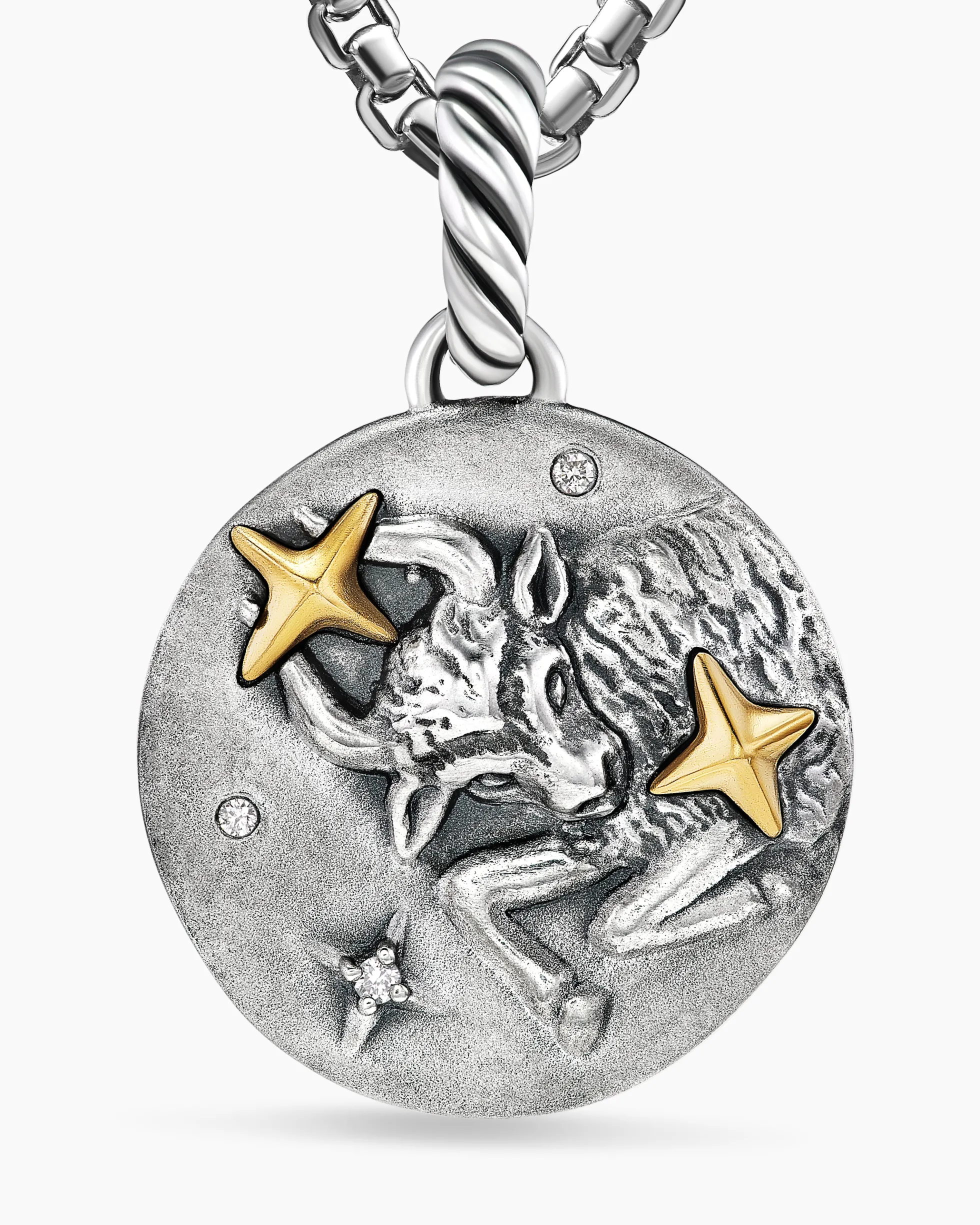 Taurus Amulet Sterling Silver with 18K Yellow Gold and Diamonds, 19mm