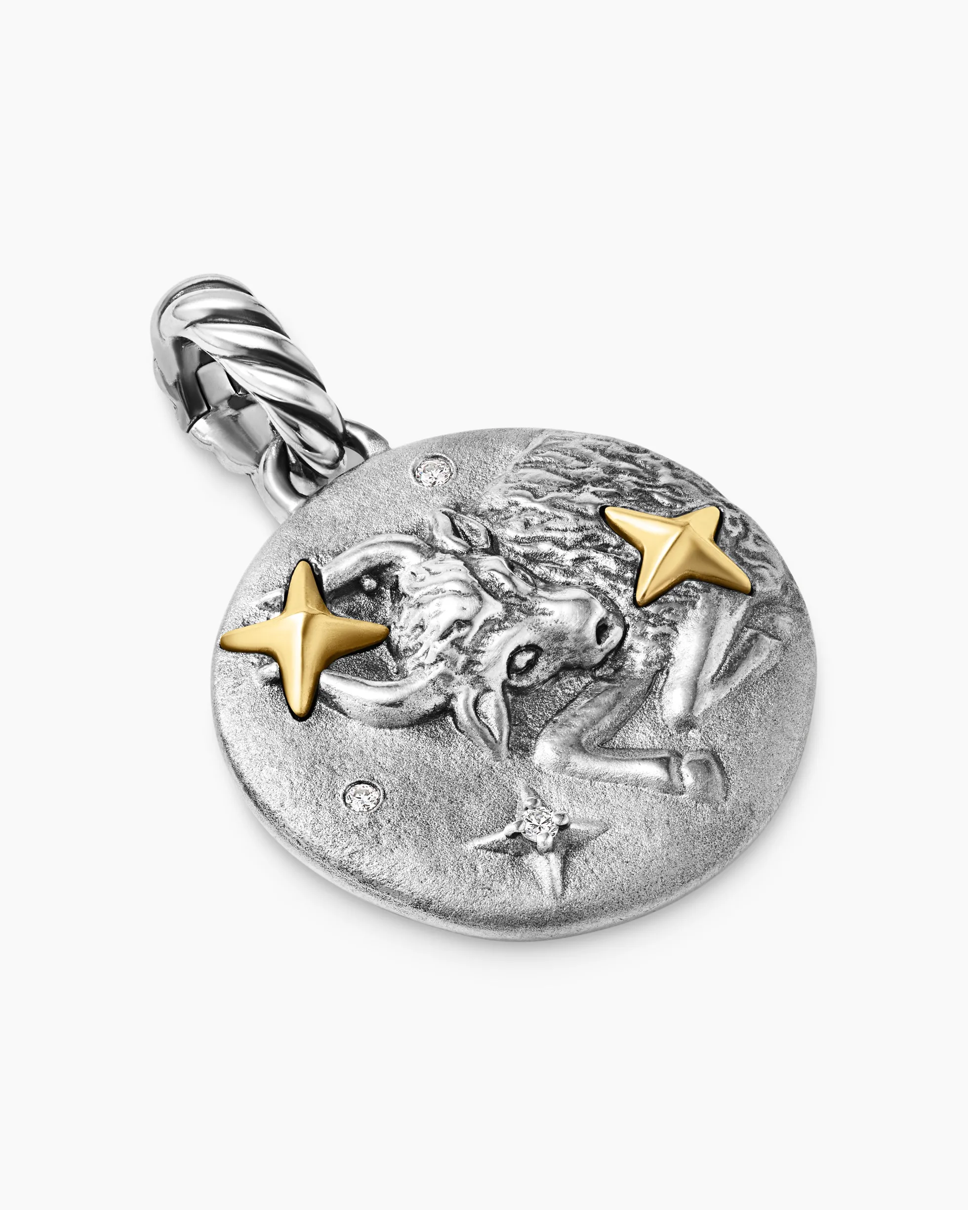 Taurus Amulet Sterling Silver with 18K Yellow Gold and Diamonds, 19mm