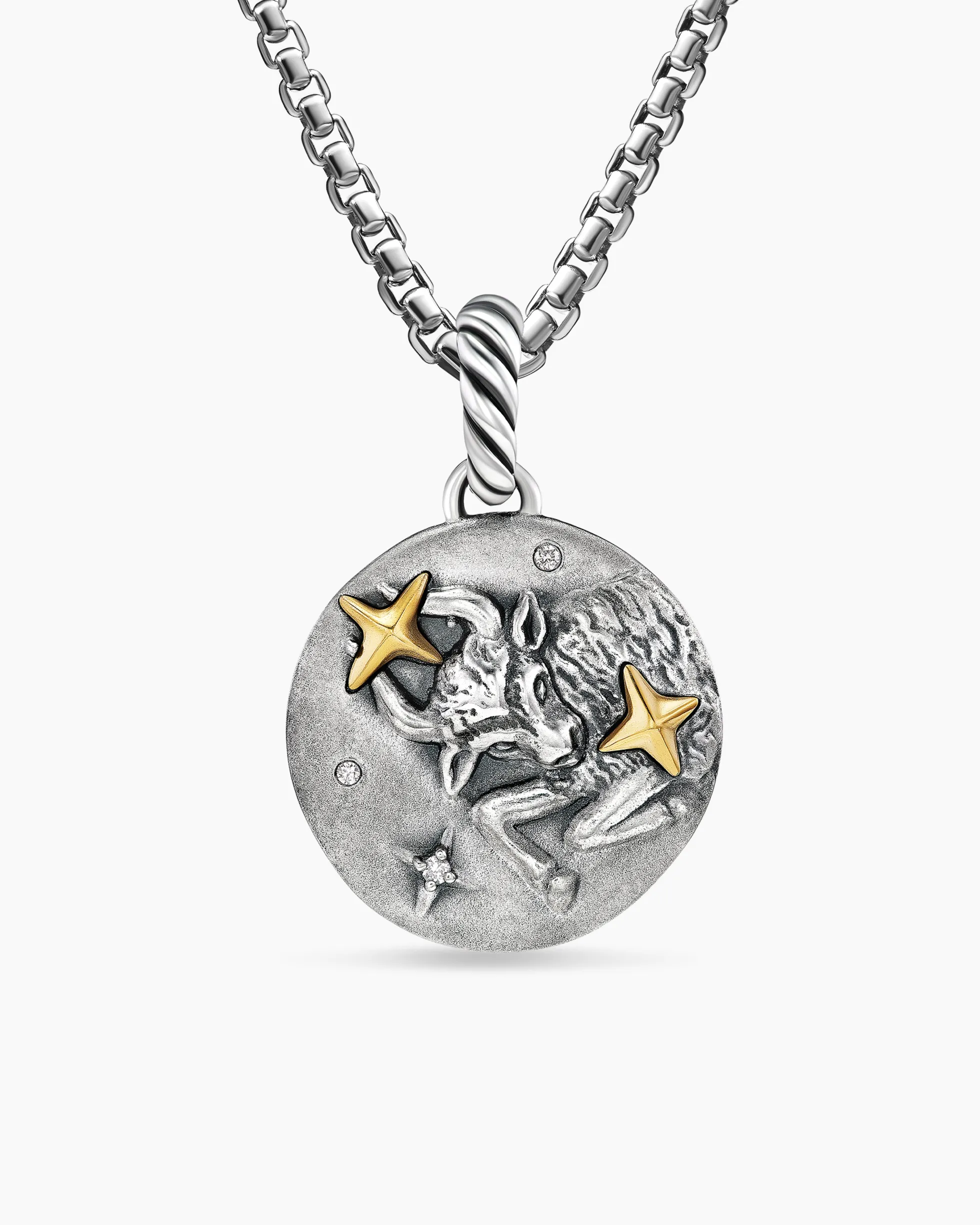 Taurus Amulet Sterling Silver with 18K Yellow Gold and Diamonds, 19mm