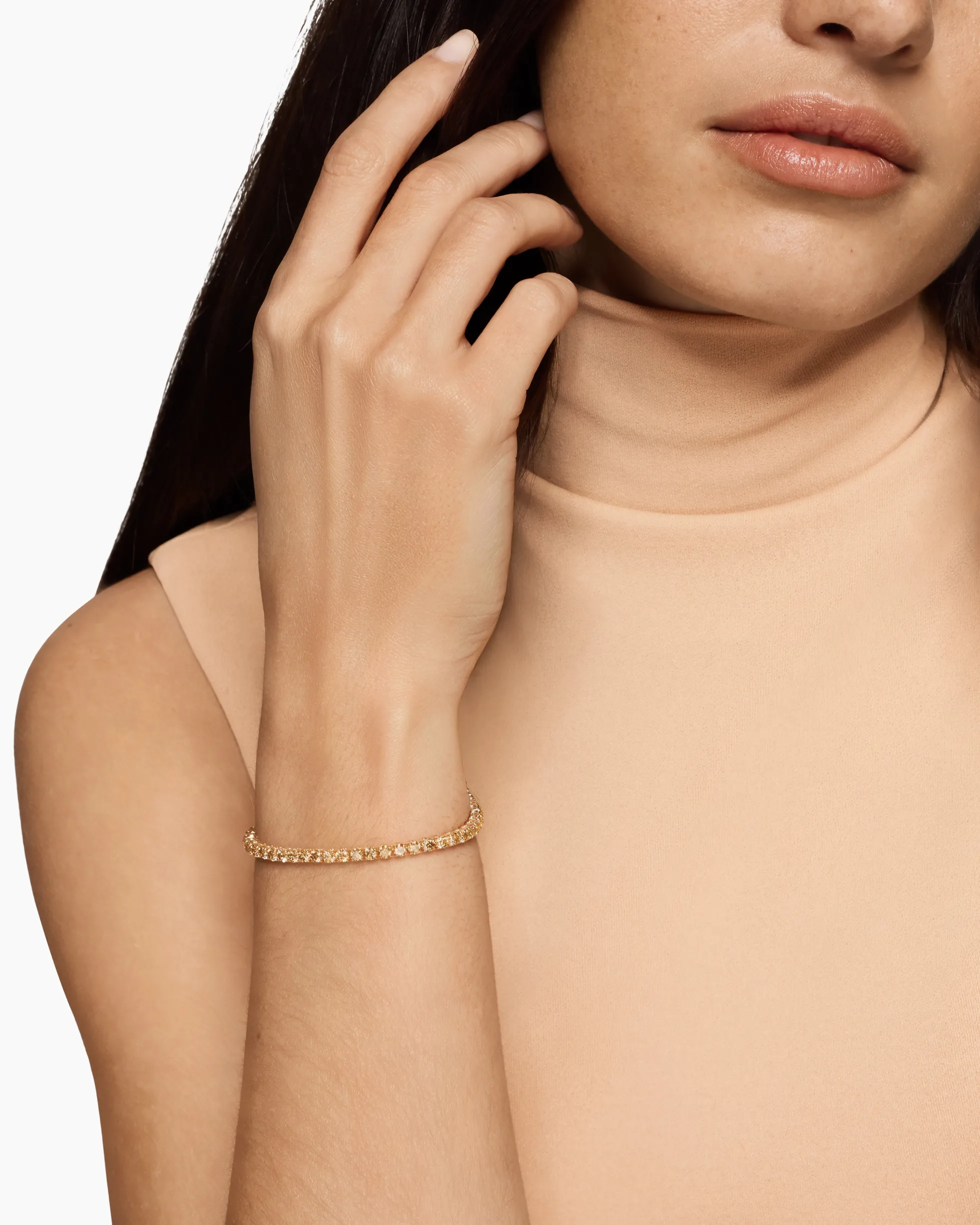 Tennis Bracelet 18K Rose Gold with Cognac Diamonds, 3mm