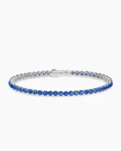 Tennis Bracelet 18K White Gold with Blue Sapphires, 3mm