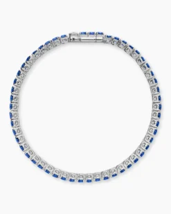 Tennis Bracelet 18K White Gold with Blue Sapphires, 3mm