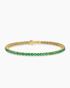 Tennis Bracelet 18K Yellow Gold with Emeralds, 3mm