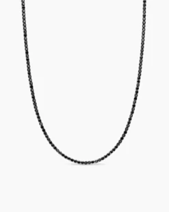Tennis Necklace 18K White Gold with Black Diamonds, 3mm