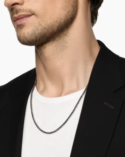 Tennis Necklace 18K White Gold with Black Diamonds, 3mm