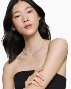 Tennis Necklace 18K White Gold with Diamonds, 3mm