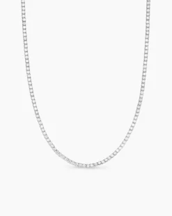 Tennis Necklace 18K White Gold with Diamonds, 3mm