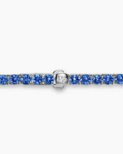 Tennis Necklace 18K White Gold with Blue Sapphires, 3mm