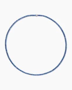 Tennis Necklace 18K White Gold with Blue Sapphires, 3mm