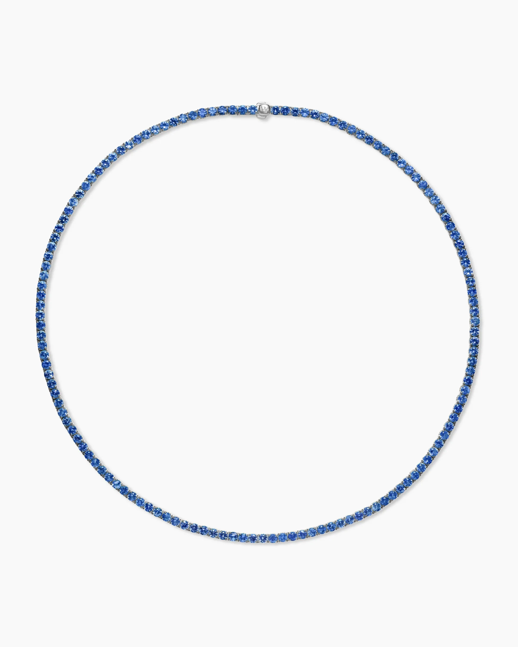 Tennis Necklace 18K White Gold with Blue Sapphires, 3mm