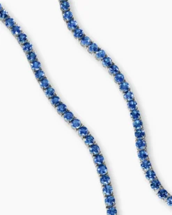 Tennis Necklace 18K White Gold with Blue Sapphires, 3mm