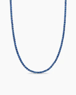 Tennis Necklace 18K White Gold with Blue Sapphires, 3mm