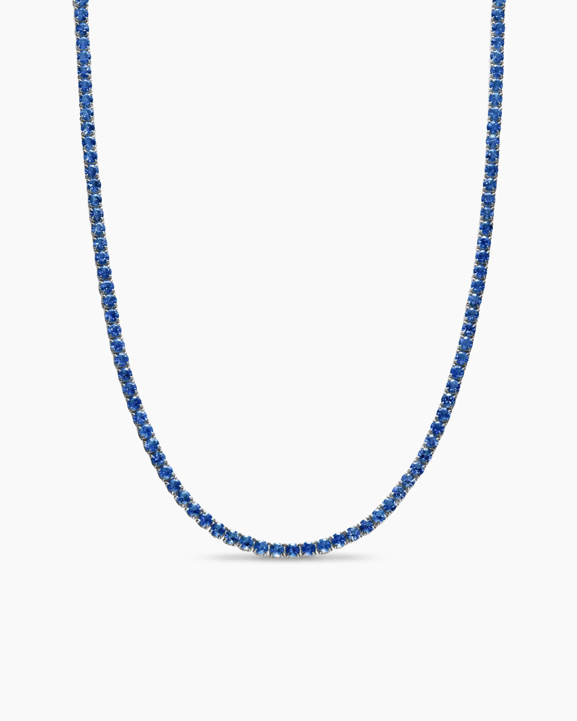 Tennis Necklace 18K White Gold with Blue Sapphires, 3mm