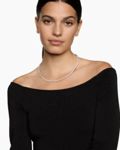 Tennis Necklace 18K White Gold with Diamonds, 4mm