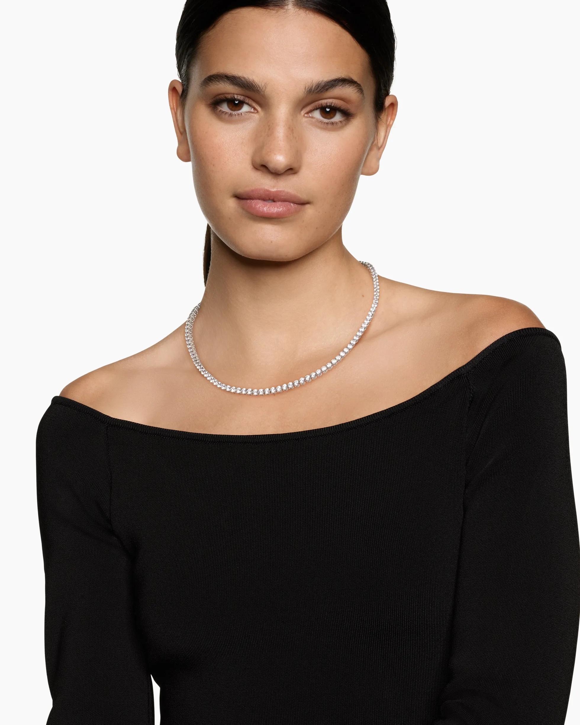 Tennis Necklace 18K White Gold with Diamonds, 4mm