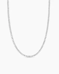 Tennis Necklace 18K White Gold with Diamonds, 4mm