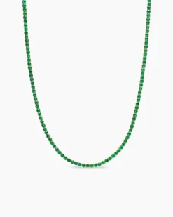 Tennis Necklace 18K Yellow Gold with Emeralds, 3mm