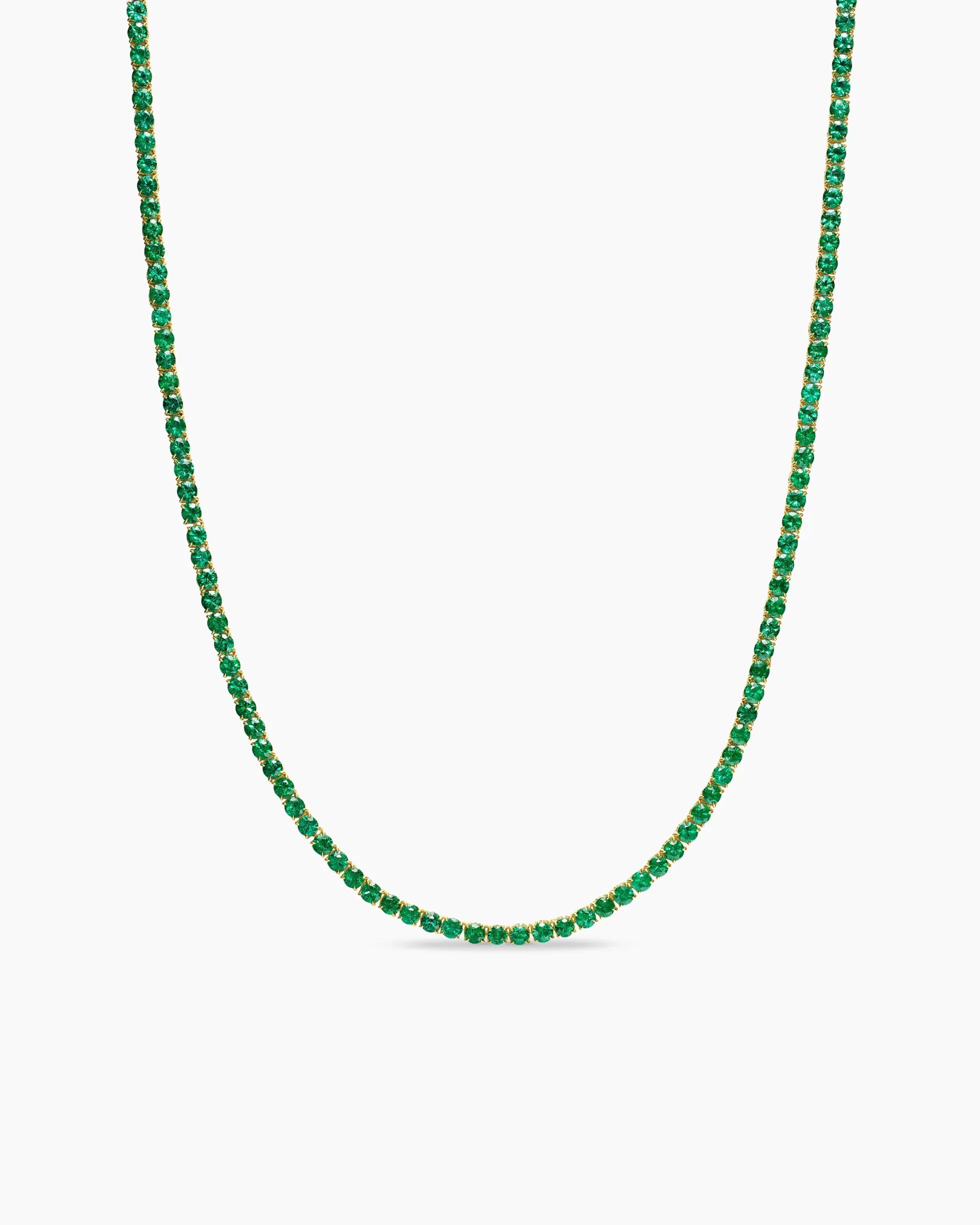 Tennis Necklace 18K Yellow Gold with Emeralds, 3mm