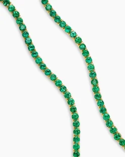 Tennis Necklace 18K Yellow Gold with Emeralds, 3mm