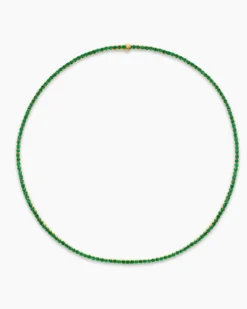 Tennis Necklace 18K Yellow Gold with Emeralds, 3mm