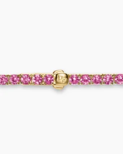 Tennis Necklace 18K Yellow Gold with Pink Sapphires, 3mm