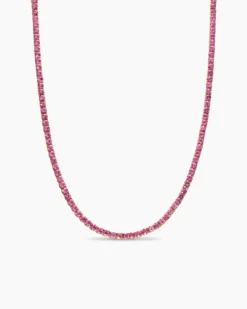 Tennis Necklace 18K Yellow Gold with Pink Sapphires, 3mm