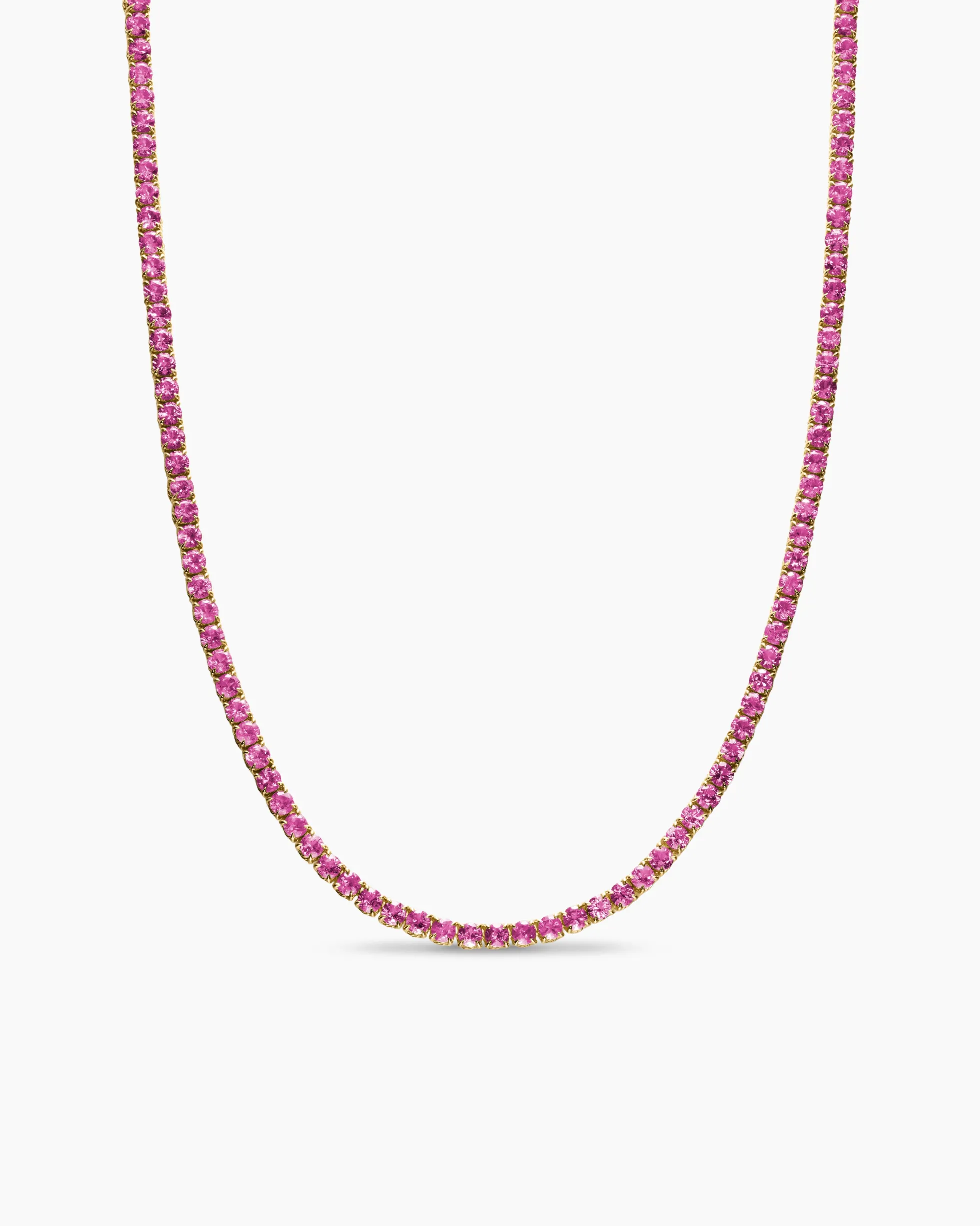 Tennis Necklace 18K Yellow Gold with Pink Sapphires, 3mm