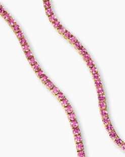 Tennis Necklace 18K Yellow Gold with Pink Sapphires, 3mm