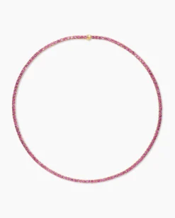 Tennis Necklace 18K Yellow Gold with Pink Sapphires, 3mm