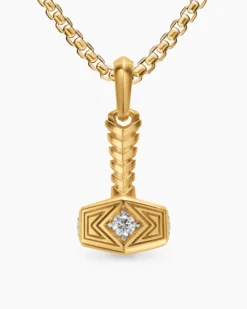 Thor Hammer Amulet 18K Yellow Gold with Diamonds, 25mm
