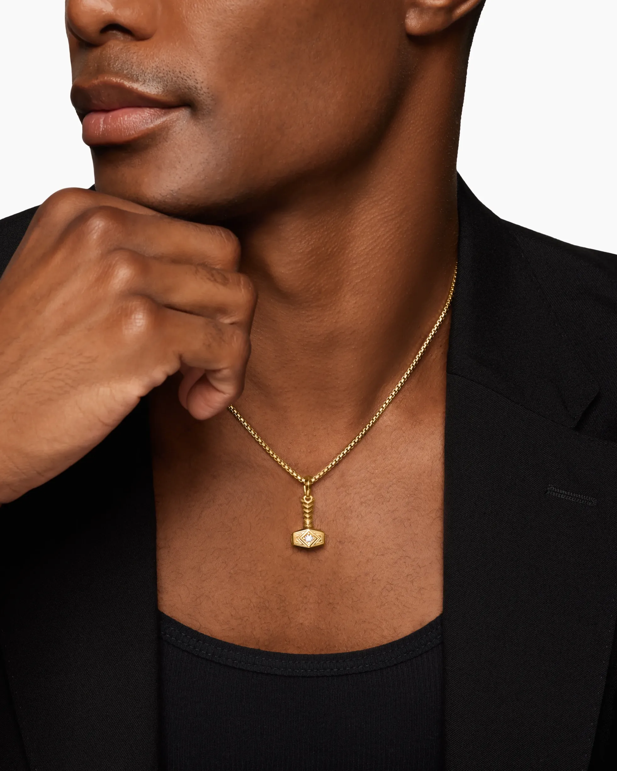Thor Hammer Amulet 18K Yellow Gold with Diamonds, 25mm