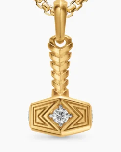 Thor Hammer Amulet 18K Yellow Gold with Diamonds, 25mm