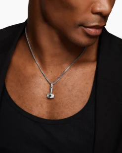 Thor Hammer Amulet Sterling Silver with Black Diamonds, 25mm