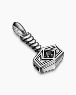 Thor Hammer Amulet Sterling Silver with Black Diamonds, 25mm