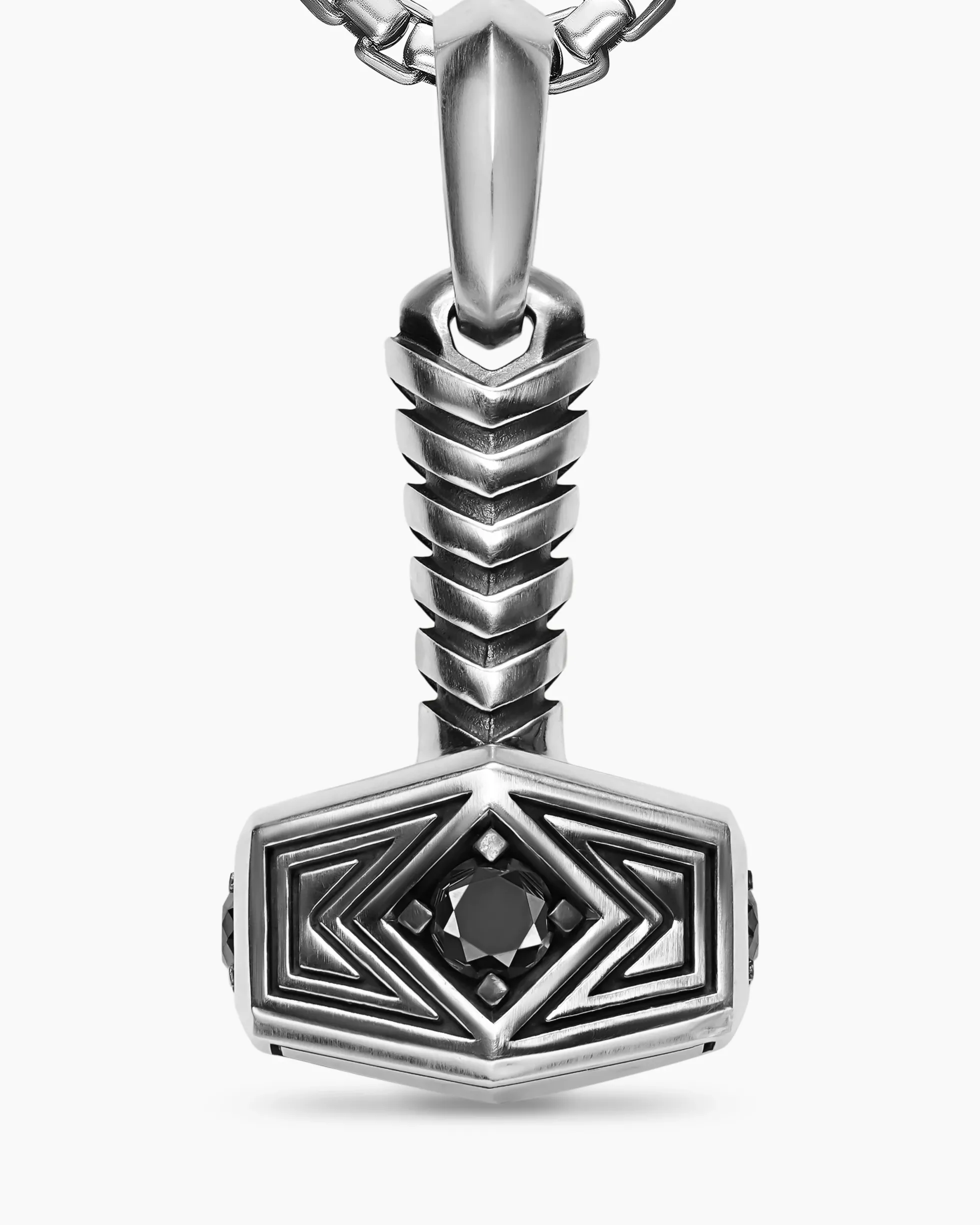 Thor Hammer Amulet Sterling Silver with Black Diamonds, 25mm