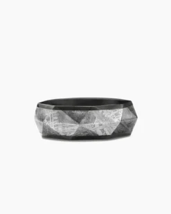 Torqued Faceted Band Ring Black Titanium with Meteorite, 8.5mm