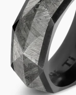 Torqued Faceted Band Ring Black Titanium with Meteorite, 8.5mm