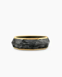 Torqued Faceted Band Ring Forged Carbon with 18K Yellow Gold, 8mm