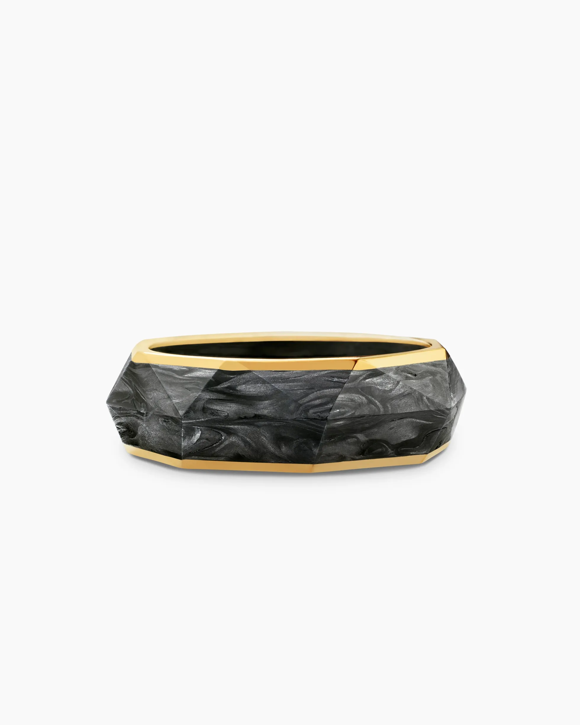 Torqued Faceted Band Ring Forged Carbon with 18K Yellow Gold, 8mm
