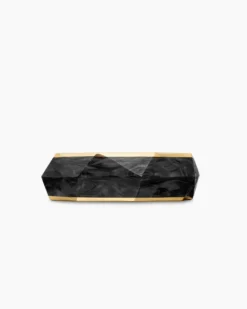Torqued Faceted Band Ring Forged Carbon with 18K Yellow Gold, 8mm