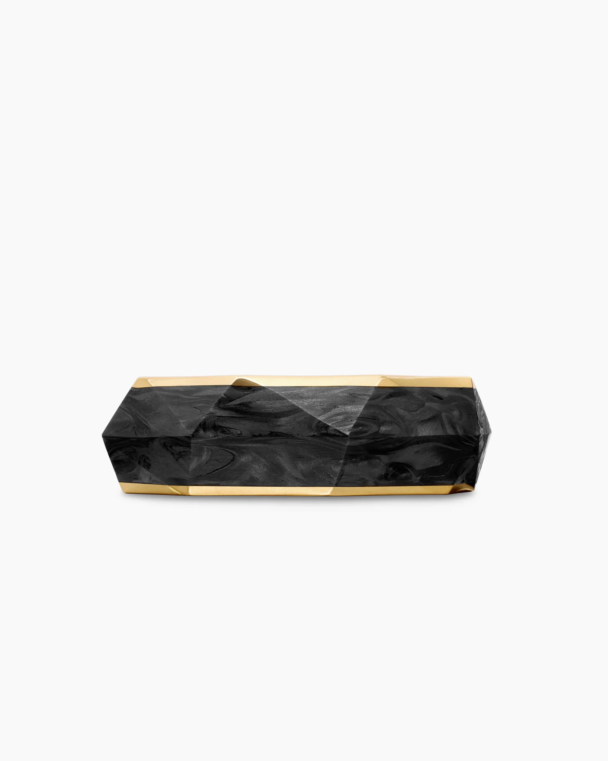 Torqued Faceted Band Ring Forged Carbon with 18K Yellow Gold, 8mm