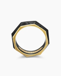 Torqued Faceted Band Ring Forged Carbon with 18K Yellow Gold, 8mm
