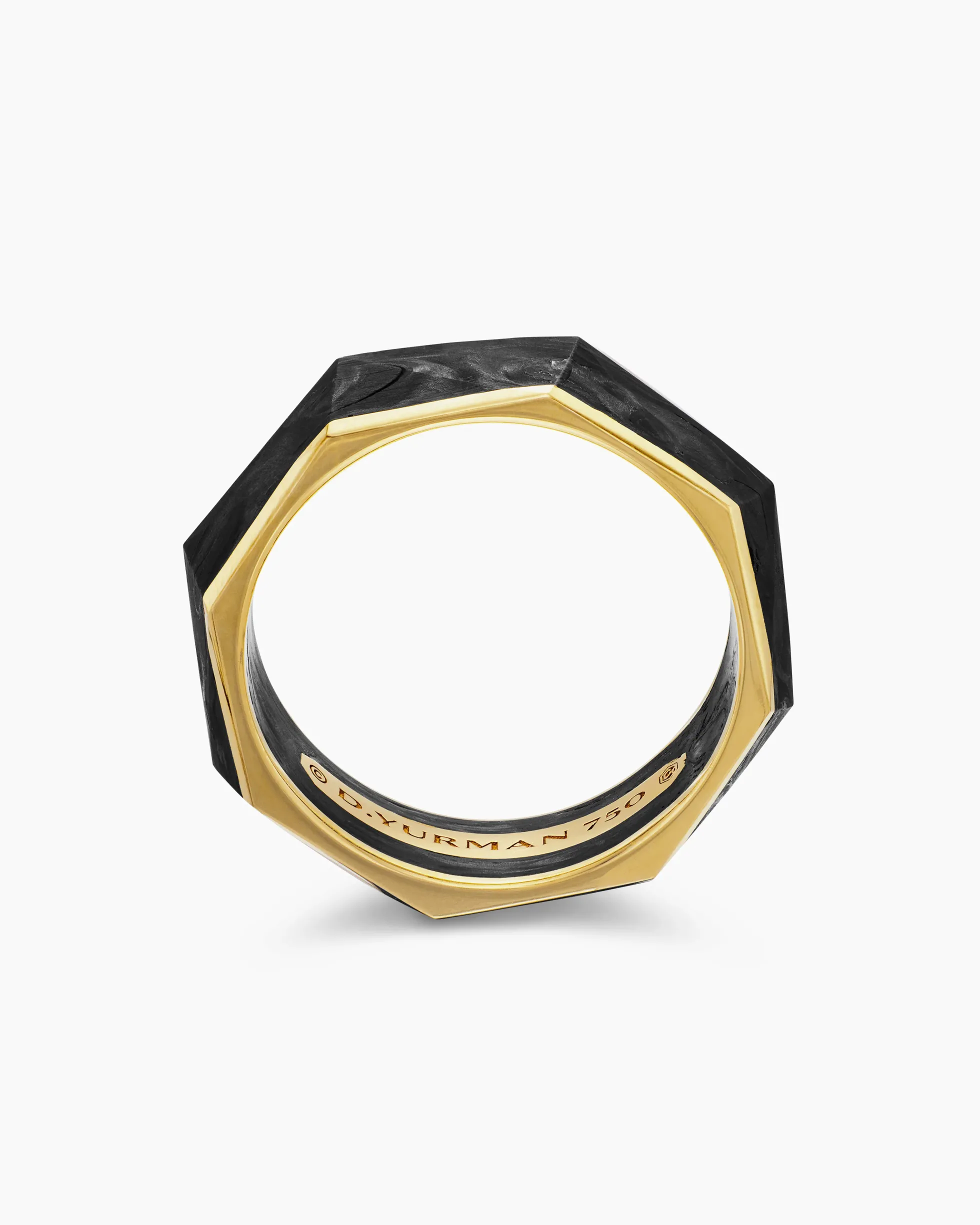 Torqued Faceted Band Ring Forged Carbon with 18K Yellow Gold, 8mm