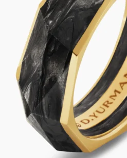 Torqued Faceted Band Ring Forged Carbon with 18K Yellow Gold, 8mm