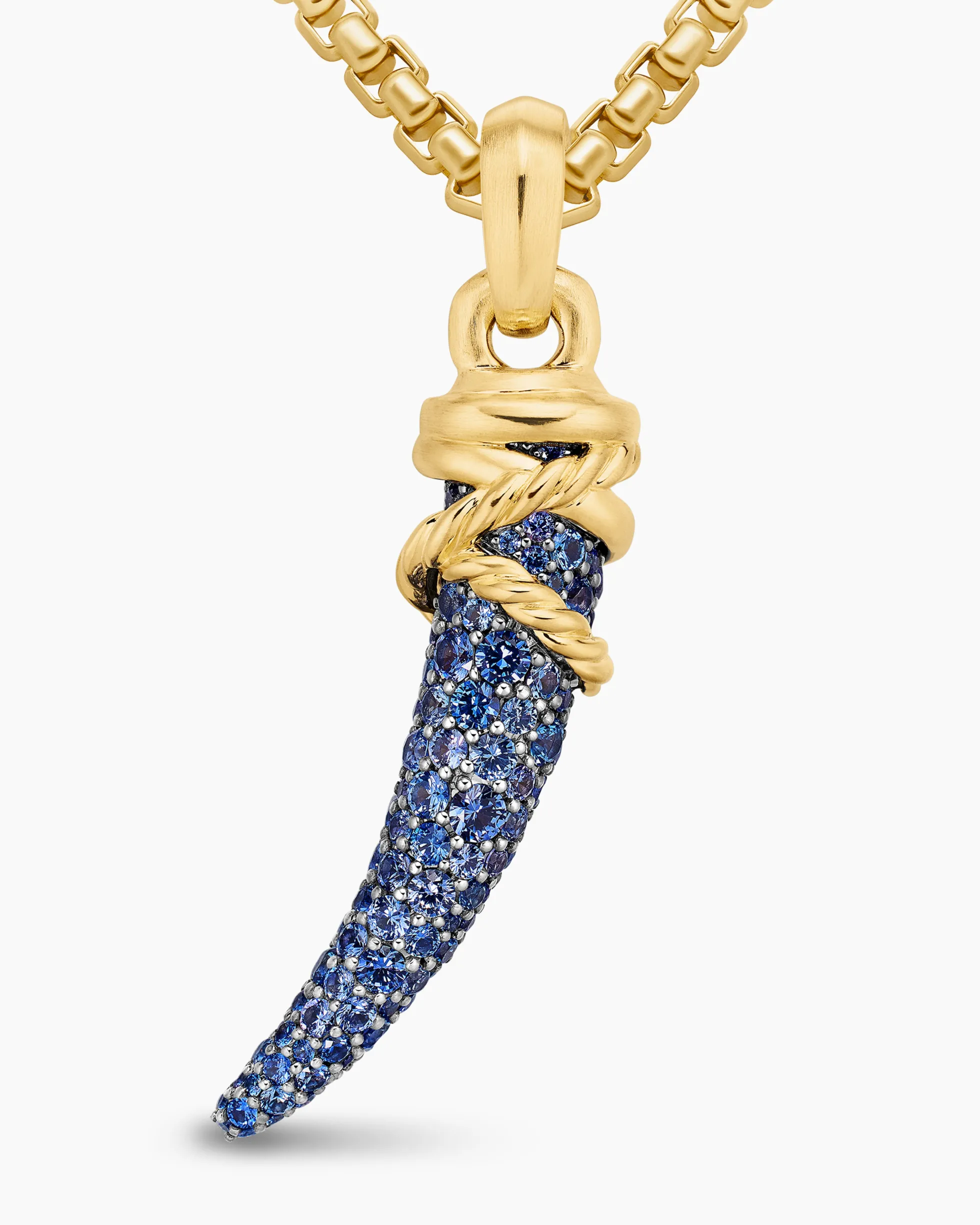 Tusk Amulet Pavé Blue and Violet Sapphires and 18K Yellow Gold, 29mm