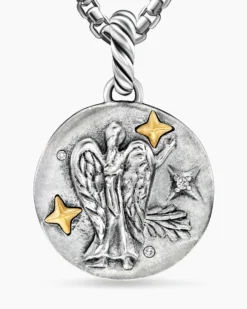 Virgo Amulet Sterling Silver with 18K Yellow Gold and Diamonds, 19mm
